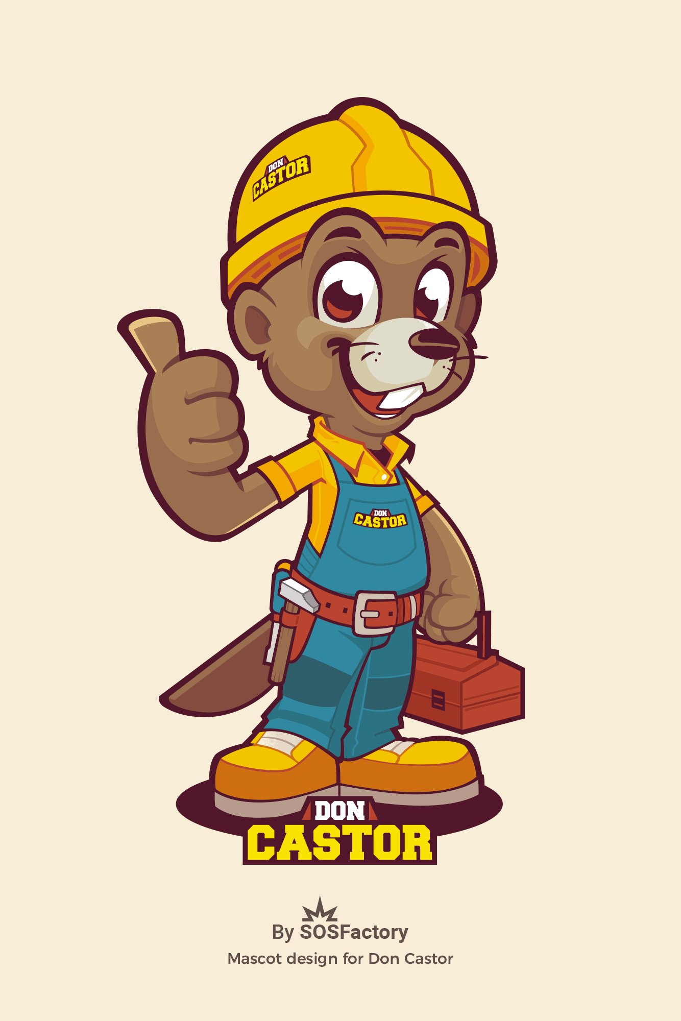 Friendly beaver mascot with a tool belt