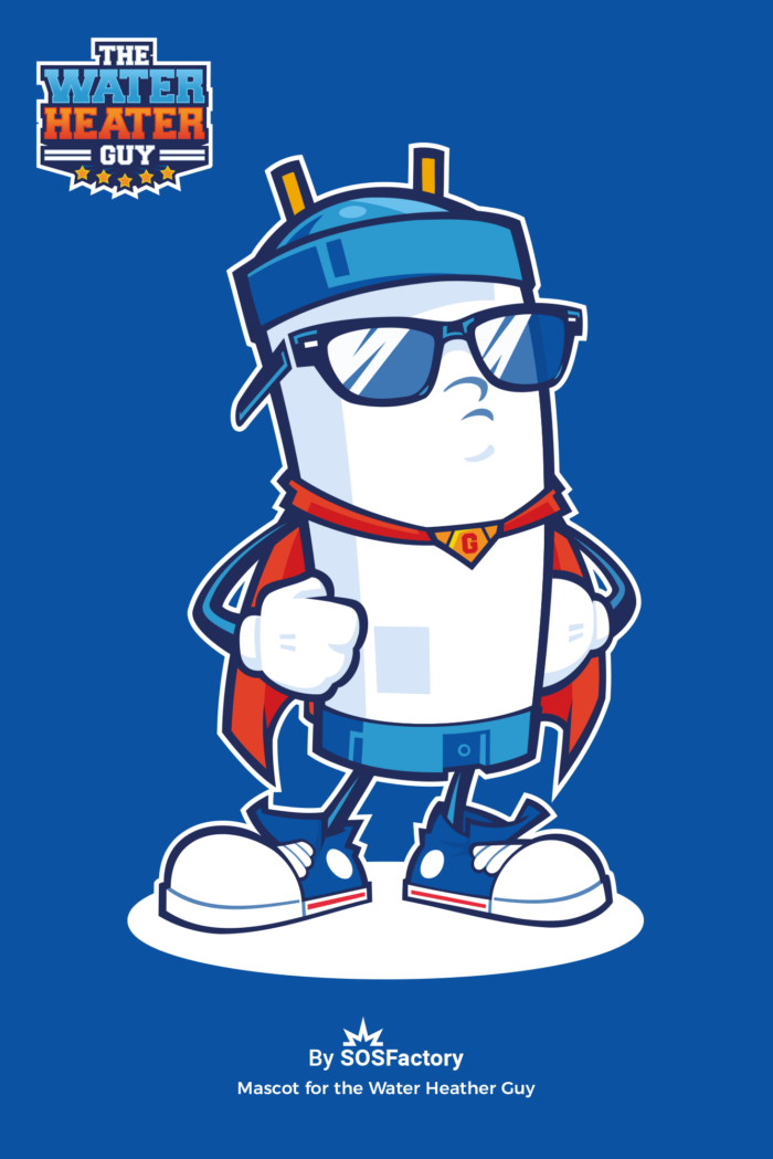 Cool water heater mascot wearing sunglasses and a superhero cape