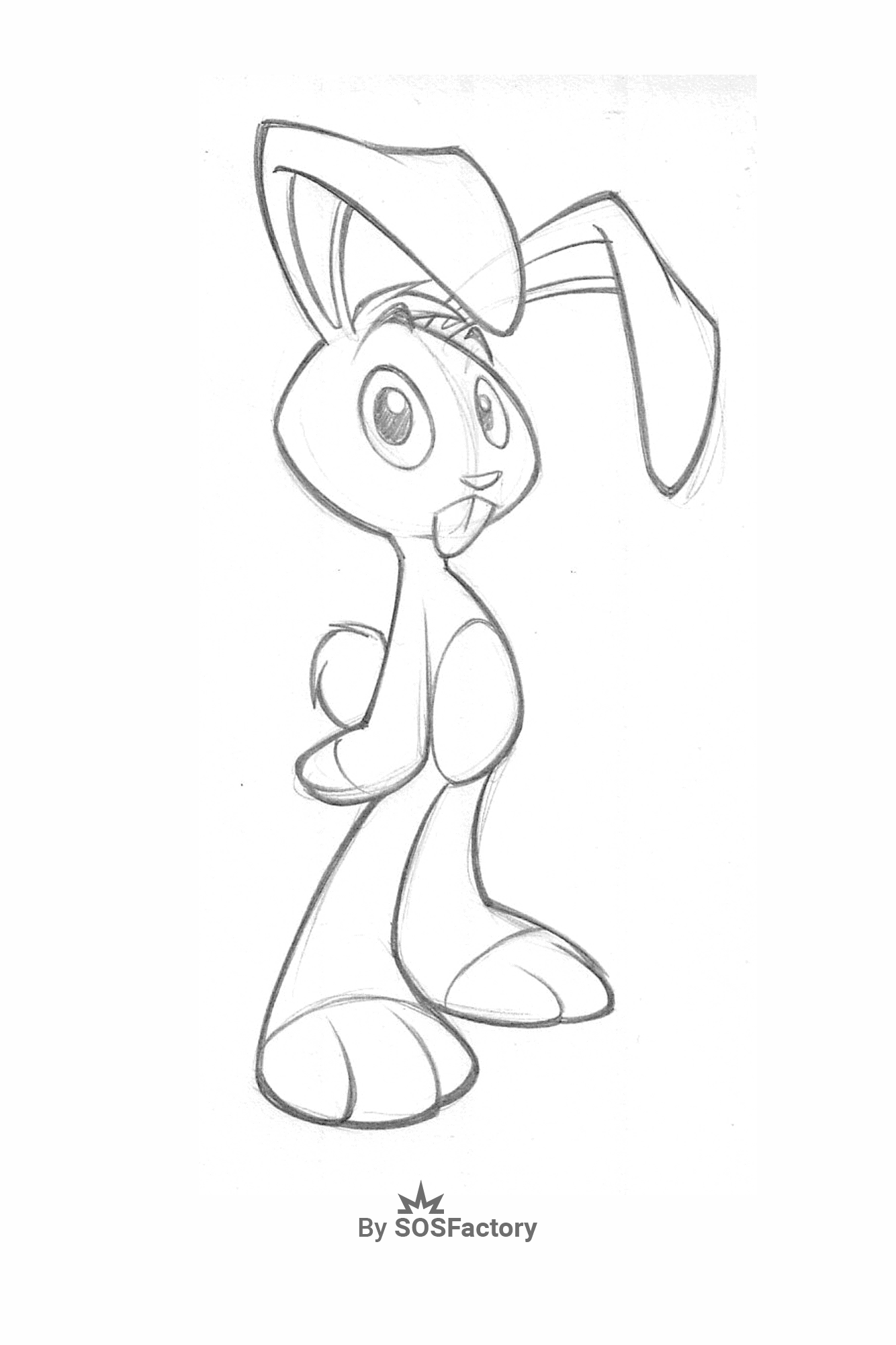 Sketch of a cartoon rabbit character with long ears, representing a fun design for learning.