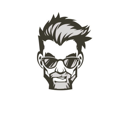 Cartoon man mascot with spiky hair and sunglasses