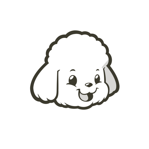 Cartoon poodle with a fluffy hairstyle and a happy expression.