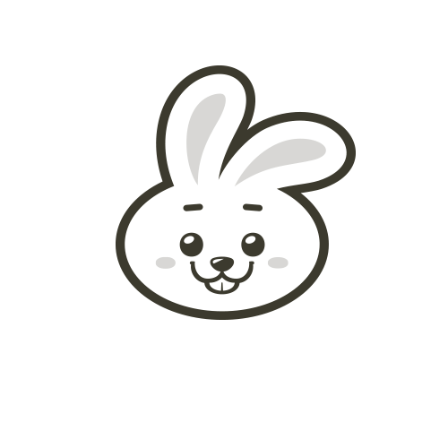 Cartoon bunny mascot with an innocent expression