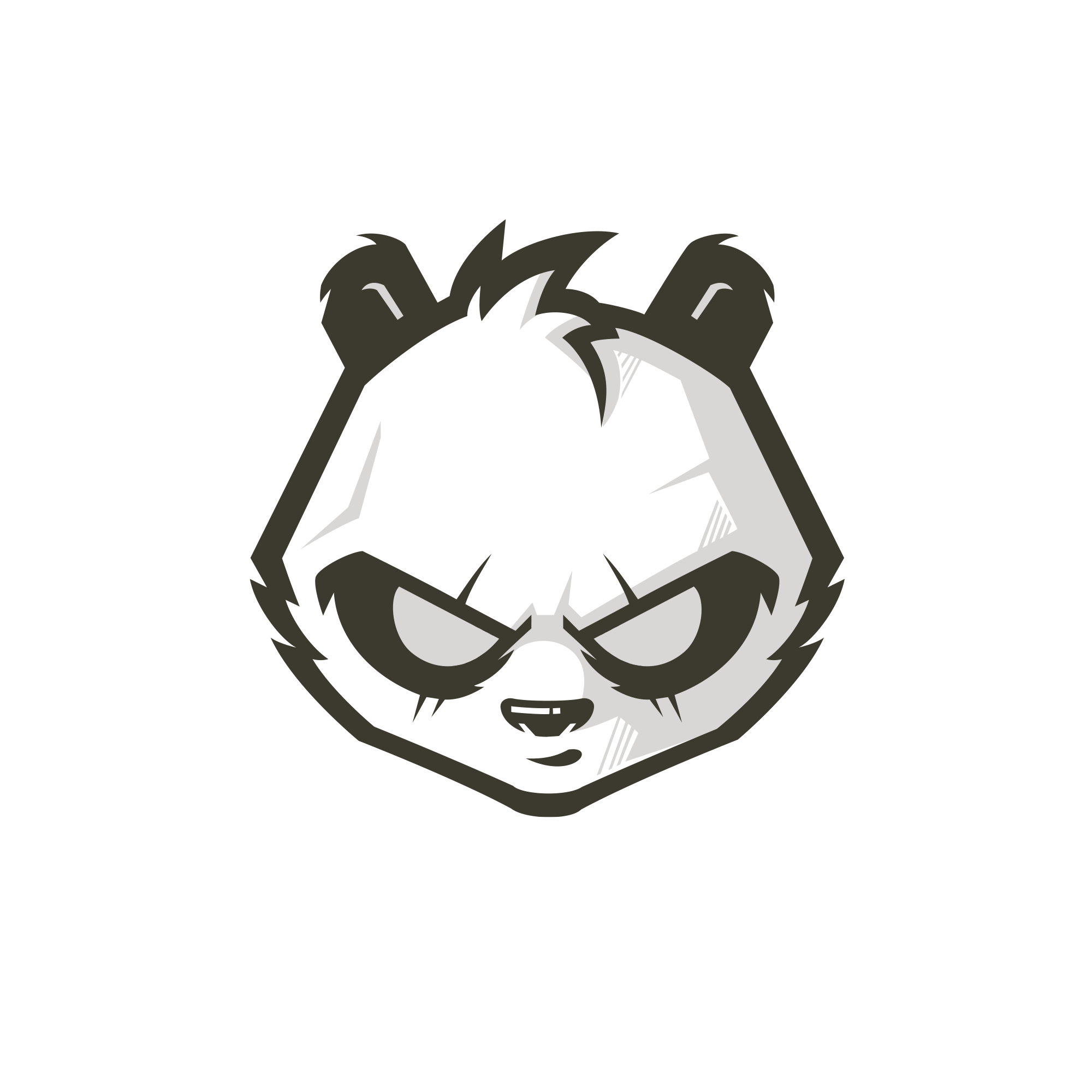 Minimalist cartoon panda mascot logo with bold shading and no visible eyes